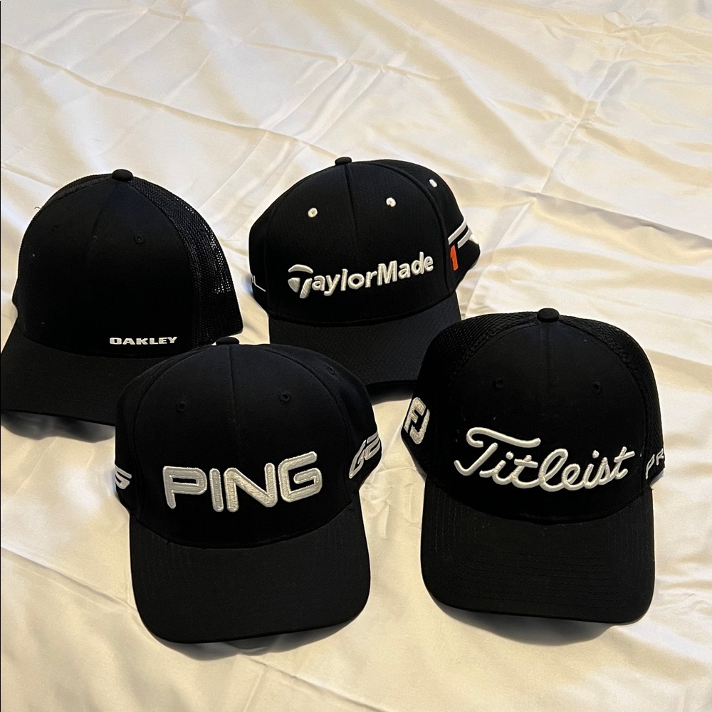 Lot of 4 golf hats all fitted L/XL*** titlesit hat is S/M but fits like L/Xl